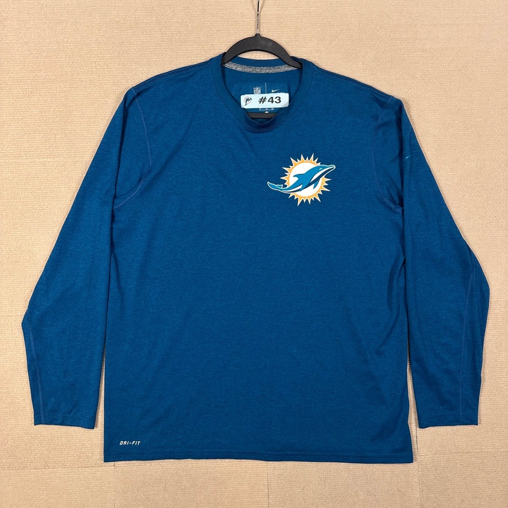 Nike Dri-FIT Miami Dolphins Team Issue Shirt Mens XL Teal Blue Long Sleeve NFL
